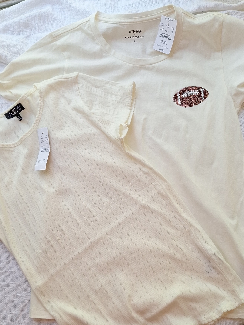 2pc J. Crew Collector Tee Sequin Football CL150 Pointelle CI597 S Small